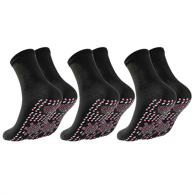 Self-heating Acupressure Socks with Nano-heating Dots Therapeutic Compression Socks for Foot Massage Circulation Breathable (Black3) - Image 1